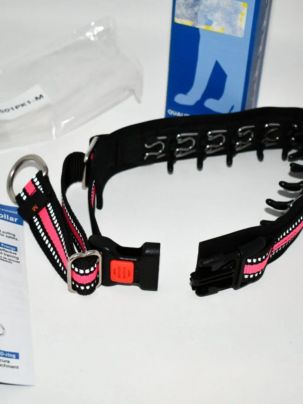 Mayerzon Prong Pinch Dog Collar, MEDIUM, 2.5mm, PINK Reflective, No Pull Trainin